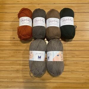 Knit Picks Stroll Fingering & Dale Baby Ull Yarn Orange, Brown, Green Wool skein